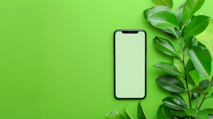 Mobile app interface showcased on green background mockup