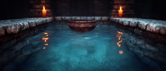 Wall Mural - Pool - Candlelight at end; Candle flame alight Bowl - Water, mid-pool