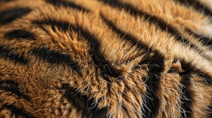 detailed macro image of tiger fur texture, focusing on the softness and unique markings of the wild 