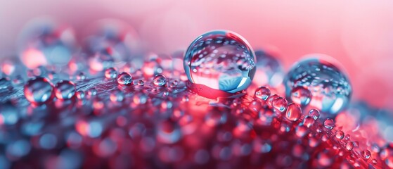Poster -  A pile of red and blue water droplets topped with a cluster of water droplets