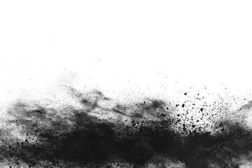 Wall Mural - particles of charcoal on white background,abstract powder splatted on white background,freeze motion