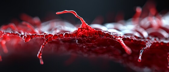 Poster -  A tight shot of a red substance with water droplets on its surface against a black backdrop