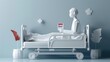 © BMMP Studio - Simple papercut of a patient in a hospital bed holding a health insurance card.