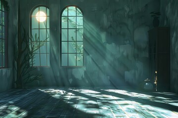 Wall Mural - mysterious moonlit room with window shadows atmospheric ai generated