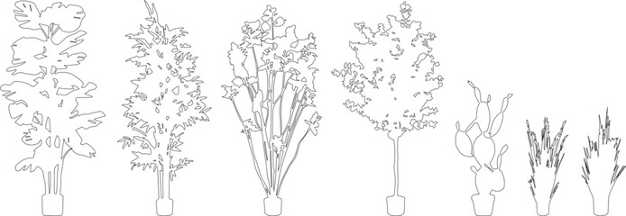 Plant Pot line silhouettes - side view set 2