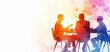 © DJSPIDA FOTO - Colorful watercolor silhouette of three people in a meeting, discussion, or collaboration at a table with a vibrant background.