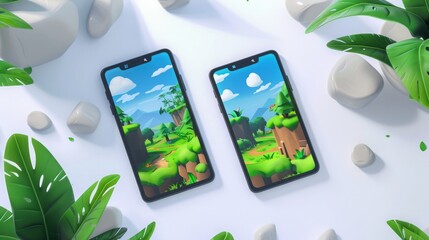 Smartphone mockup showcasing mobile game graphics