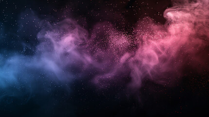 Wall Mural - colorful smoke fog clouds with shiny dust sparkles of glitter on a black background.