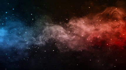Wall Mural - colorful smoke fog clouds with shiny dust sparkles of glitter on a black background.