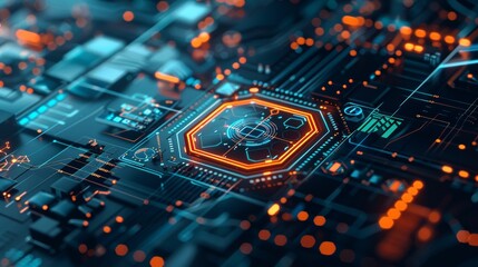 Leinwandbilder - Cybersecurity shield protecting a network on a futuristic interface