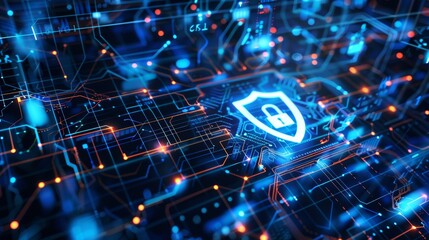 Leinwandbilder - Cybersecurity shield protecting a network on a futuristic interface