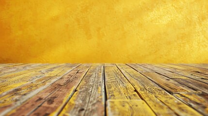 Vibrant yellow wooden floor texture for product display or design template