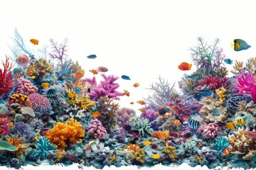 Wall Mural - A dreamlike underwater scene featuring a kaleidoscope of coral reefs and exotic fish, teeming with life and color. The illustration is a mesmerizing blend of realism and fantasy.