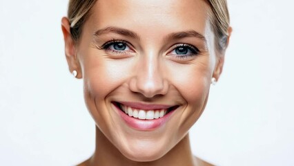 Poster - Woman smiling happy face portrait white background