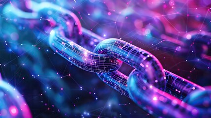 Poster - A vibrant digital illustration of a blockchain chain link, symbolizing security and technology with a neon color palette.
