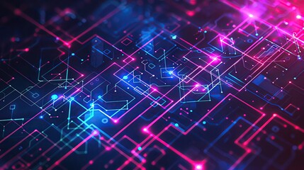 Poster - Abstract futuristic digital technology background with glowing neon circuits and connections in vibrant colors.