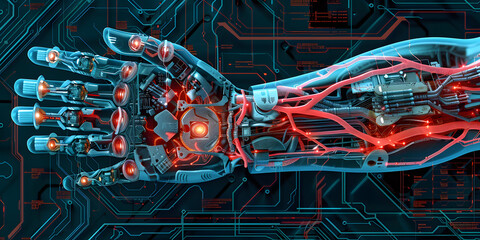 Poster - Anatomy human hand robot digital circuit technology designs