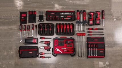 Sticker - A collection of tools, including screwdrivers, drill bits, and a power drill, organized in cases and on a concrete surface