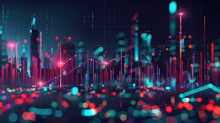 Fototapete - Abstract digital data illustration with colorful lines and dots representing futuristic concepts like data analysis, technology, and finance.