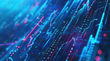 Poster - Abstract digital blue and pink data chart with lines and dots, representing financial market trends and technology innovation.