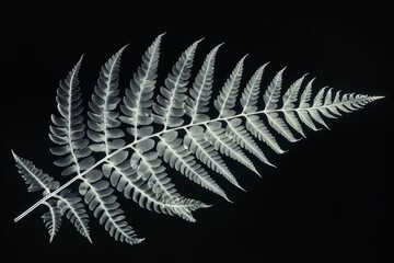 Poster - Close-up x-ray of fern leaf, showcasing intricate veins against black. Midrange angle shows delicate frond details