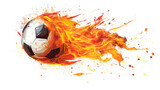 flaming soccer ball flying through the air sports action illustration isolated on white background, pop-art, png