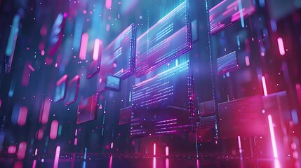 Poster - Futuristic digital abstract technology background with glowing neon lights and geometric shapes, perfect for modern tech designs and concepts.