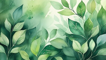 Wall Mural - Serene green watercolor foliage background with artistic touches