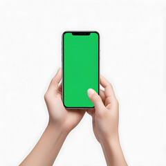 hand using the phone green screen rice background.