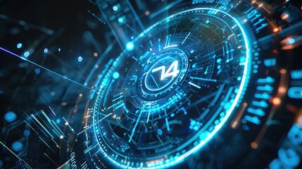 Poster - Futuristic digital interface with blue holographic elements, perfect for technology, innovation, and cyber themes.