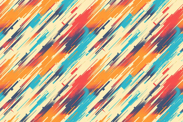 Wall Mural - Retro seamless pattern with diagonal streaks of orange, blue, and red. The bold and vibrant design evokes a sense of excitement and dynamic movement.