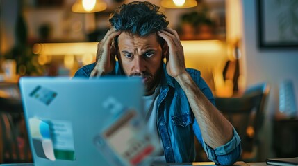 Aufkleber - Man frustrated with online banking error, cyber fraud impact