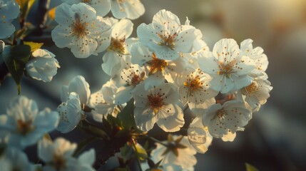 Poster - A close up of a white flower with a few brown spots. The flower is surrounded by green leaves