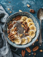 Poster - A bowl of food with nuts and bananas on top