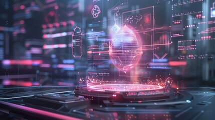 Poster - Futuristic digital interface with holographic technology, artificial intelligence, and data visualization in a high-tech environment.