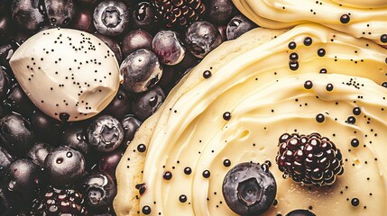 Sticker -   A close-up of various fruits, including blackberries and blueberries at the top, while some are placed at the bottom of the image