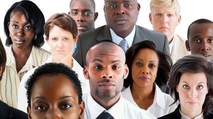 A group of diverse business people wearing suit while looking at camera with confident. Close up of professional multicultural business team portrait working together while staring at camera. AIG53F.