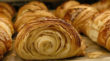 Wall Mural -   A pile of croissants resting atop wax paper upon a table