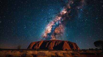 uluru (ayers rock) under a breathtaking milky way sky, australia