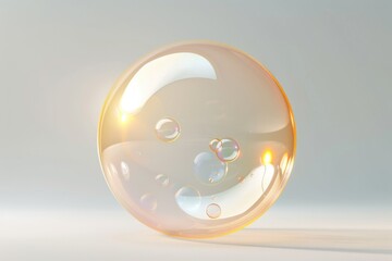 Wall Mural - A large, clear, yellow sphere with many small bubbles inside. The bubbles are scattered throughout the sphere, creating a sense of depth and movement. The sphere appears to be floating in mid-air