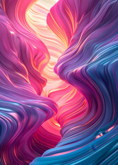 Poster - Abstract 3D Render of Organic Undulating Forms in Vivid Pink and Blue Light, Trendy and Modern Design for Creative Mood and Inspiration
