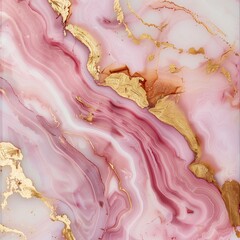 Sticker - A stunning abstract marble texture featuring pink, white, and gold veins creating a luxurious and elegant pattern.