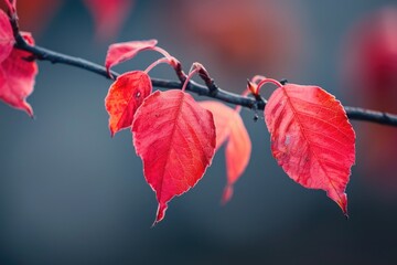 Sticker - A branch with three red leaves on it