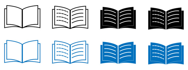 Open book icon pictogram vector illustration set with editable stroke.