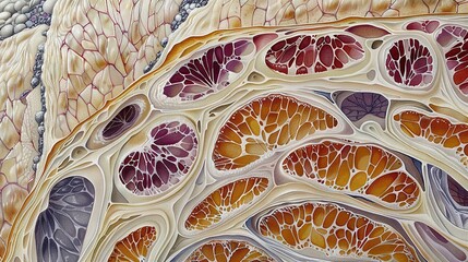 Wall Mural -   Close-up of a human body part with various colorful and patterned layers
