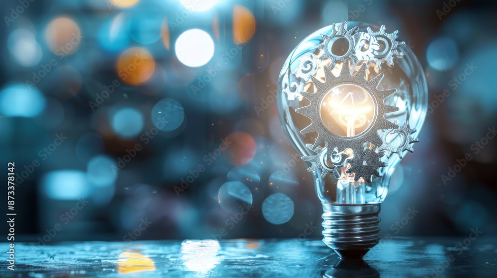 Light bulb with gears represents innovation and technology. It ...