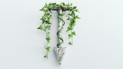 A 3D arrow wrapped in green vines, illustrating organic growth in financial markets, elegantly isolated against a white background.