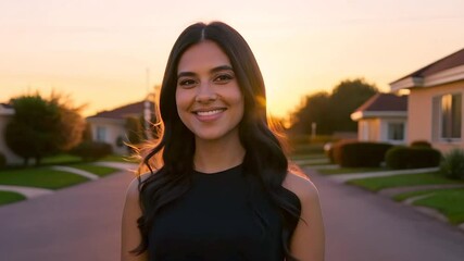 Poster - Woman smiling happy face portrait on a street