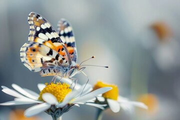 Poster - An exquisite image of a butterfly with vibrant and intricately patterned wings spread wide, perched on a flower, capturing the beauty and delicate nature of these insects.