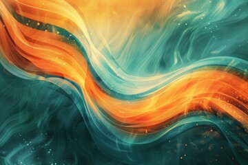 Aufkleber - A visually captivating abstract image featuring flowing orange and teal swirls intertwined with striking light effects, creating a dynamic sense of motion and energy.